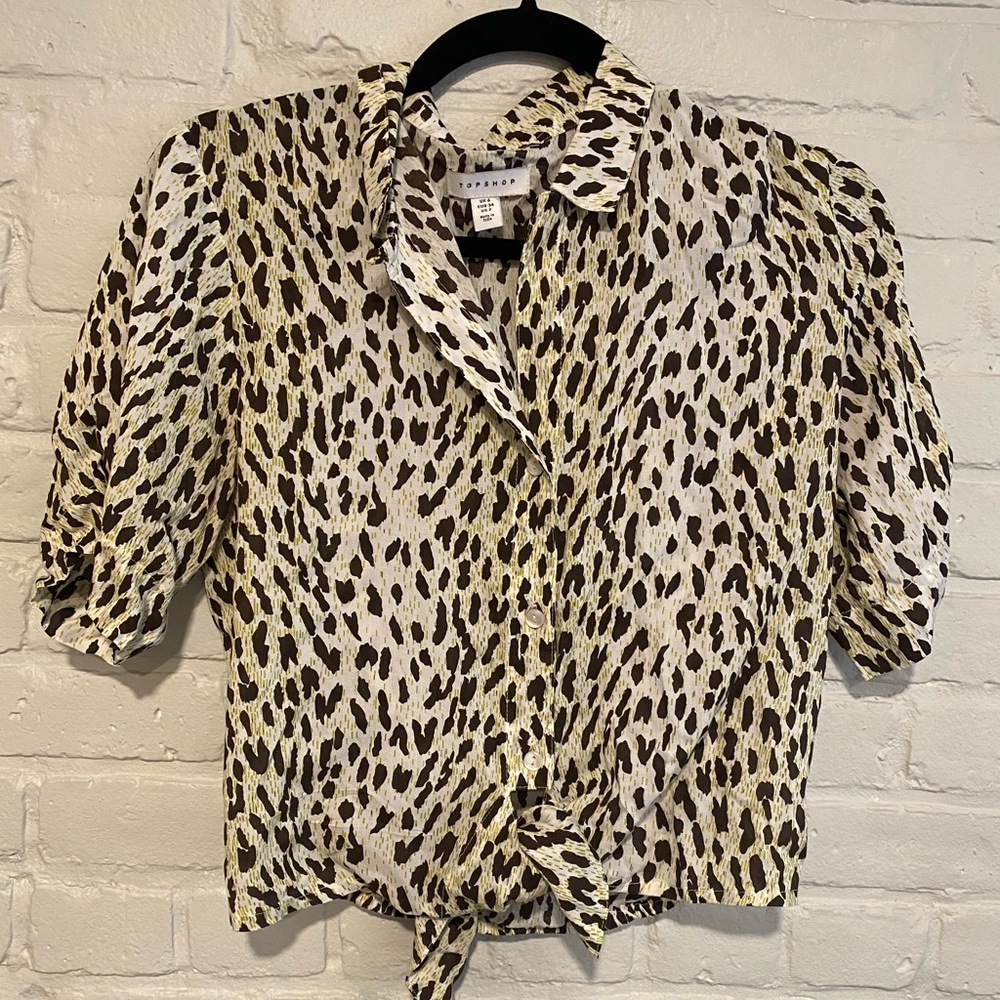 Button Cheetah Crop Top